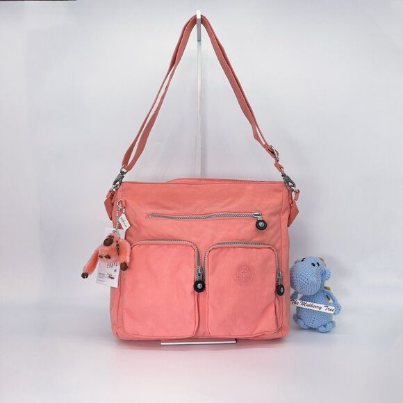 Kipling Tasmo Crossbody Shoulder Bag With Furry Monkey Pink Sherbert Lightweight - Picture 1 of 11